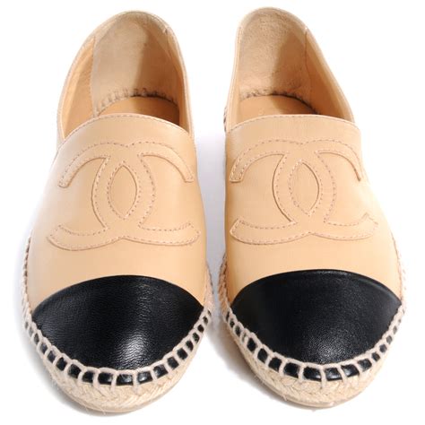 chanel espadrilles lambskin beige & black|chanel espadrilles beige and black.